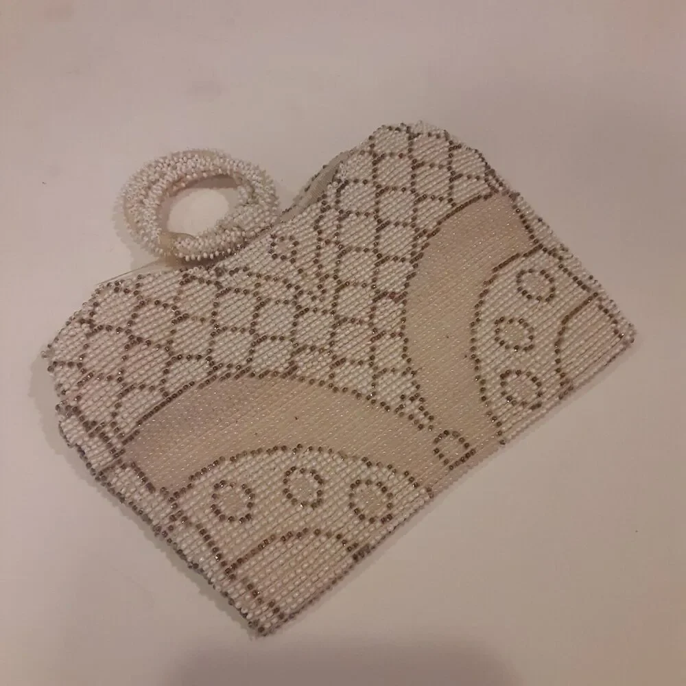 Vintage Czechoslovakia Beaded Mini Purse w/ Finger Rings